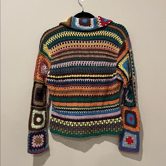 Express Multicolor Crochet Granny Square Sweater - Picture 8 of 8